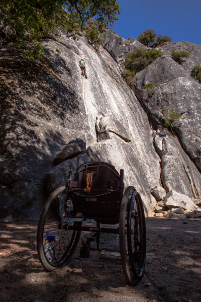 Wheelchair next to crag on Yosemite Trip in 2016