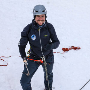 Pete (Program Advisor) looking at the camera, smiling, in Ouray Ice Park