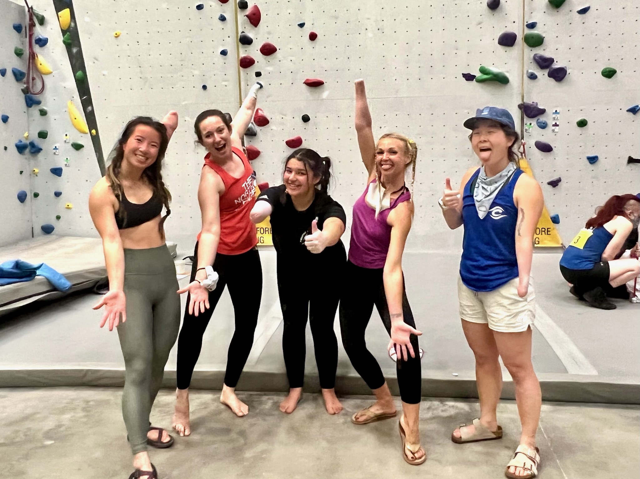 AAF recipient, Grace, standing with 4 friends (inlucding Mo) at the Paraclimbing Nationals