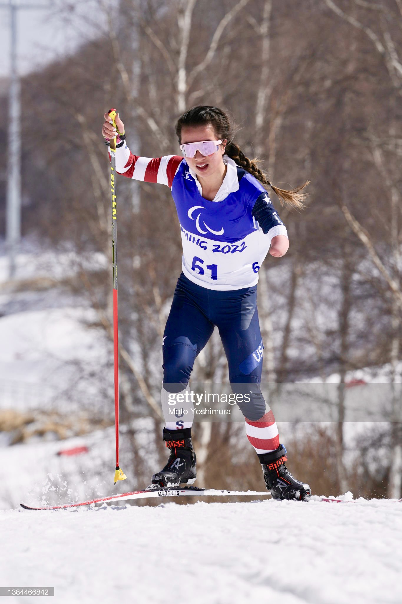 AAF recipient, Grace, in a USA jersey cross country skiing